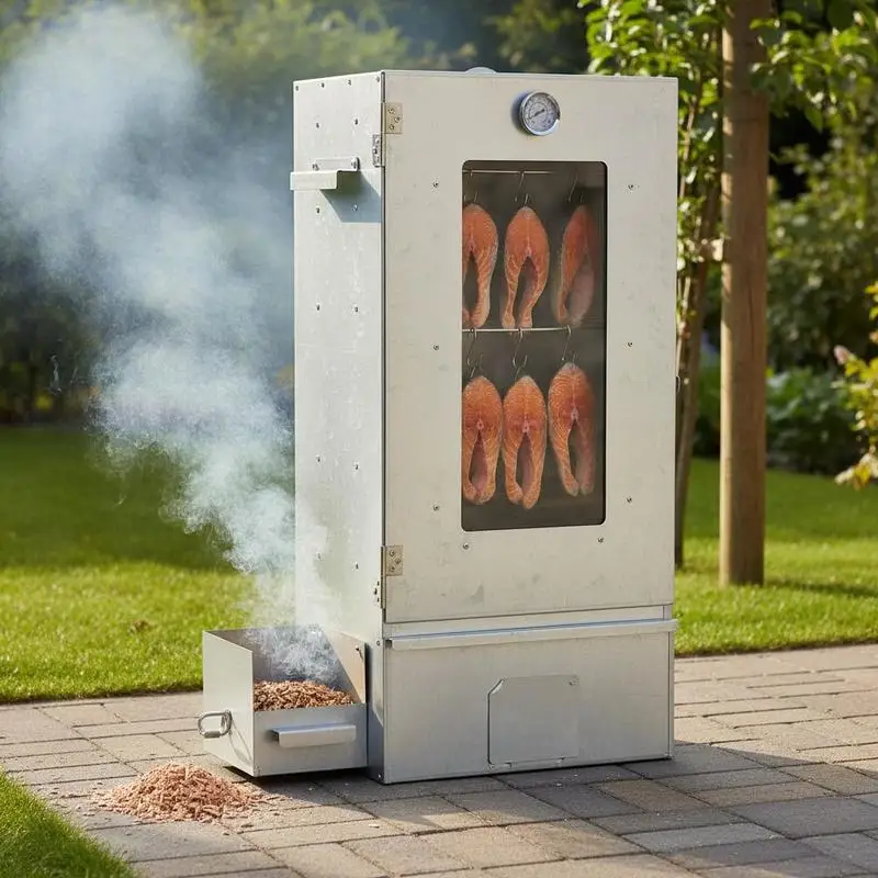 Räucherofen mit Kaltrauchgenerator aus verzinktem Stahl, Räucherschrank für Fleisch, Fisch, Käse, Wurst, Schinken und Lachs, Vertikaler Smoker für Garten, Terrasse, Outdoor-Küche, BBQ,
