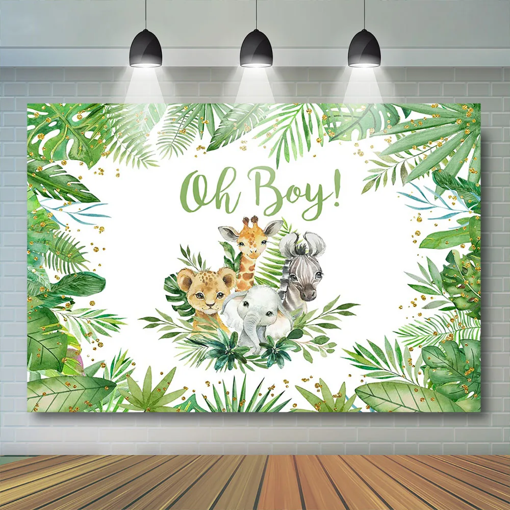 Mocsicka-Fondo para fiesta de bienvenida de bebé para niño, Fondo de fiesta de animales del bosque de la jungla, elefante, leopardo, jirafa, accesorios de pancarta