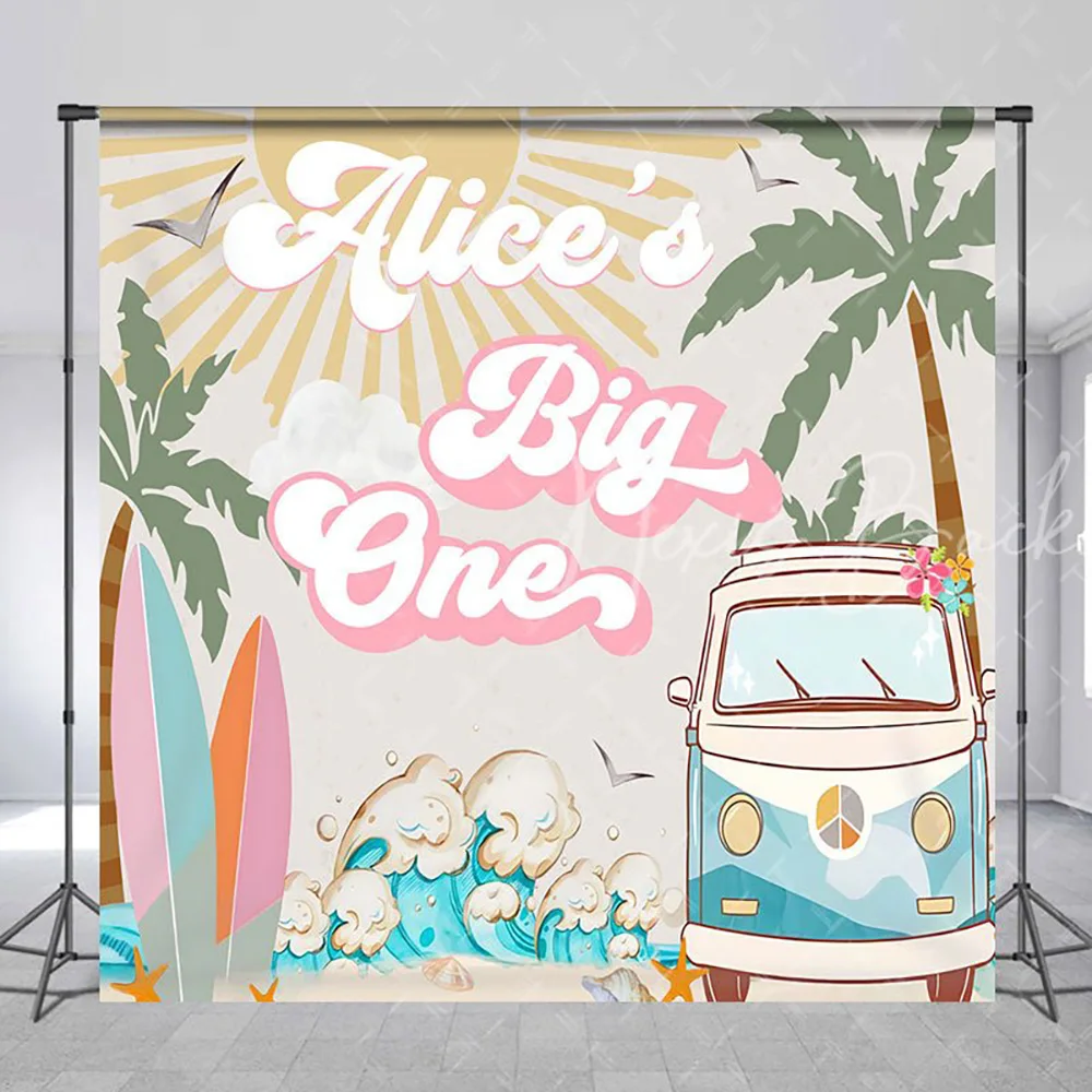

Big One Groovy Summer Personalized Birthday Backdrop for Boy, Retro Photography Background Studio Booth Props Decor