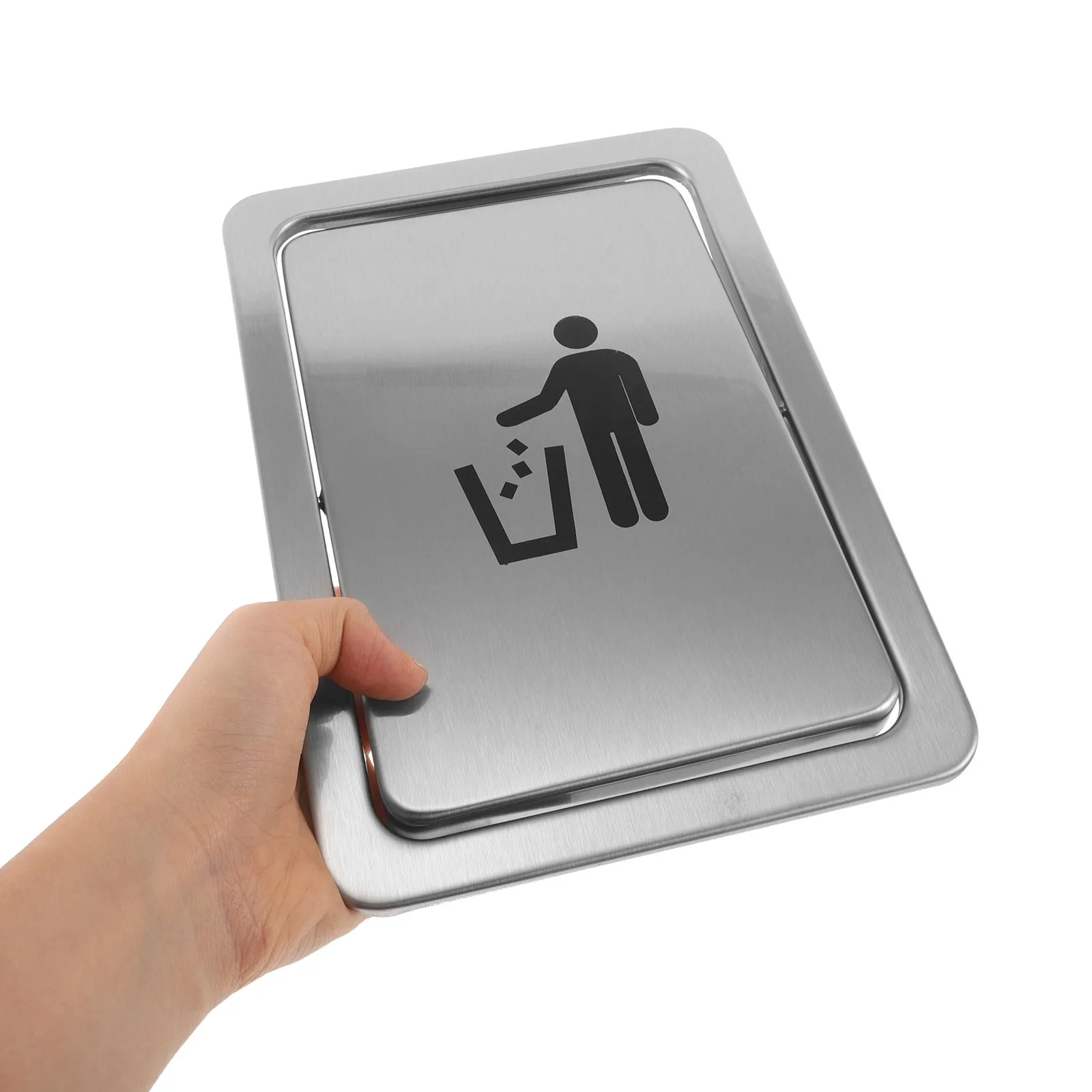 Countertop Embedded Trash Lid Stainless Steel Recessed Rectangular Drop-in Bin Cover Swing Flap for Kitchen Office Desktop Waste