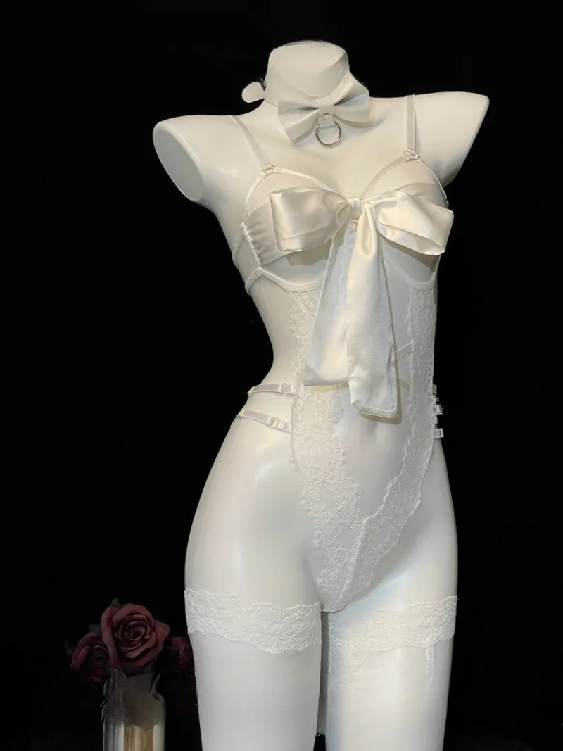 

Sexy Revealing One-piece Lace Lingerie for Women,Pure Desire Hot Girl Style,Tie Bow Temptation Pajamas,Alluring Mesh Nightwear