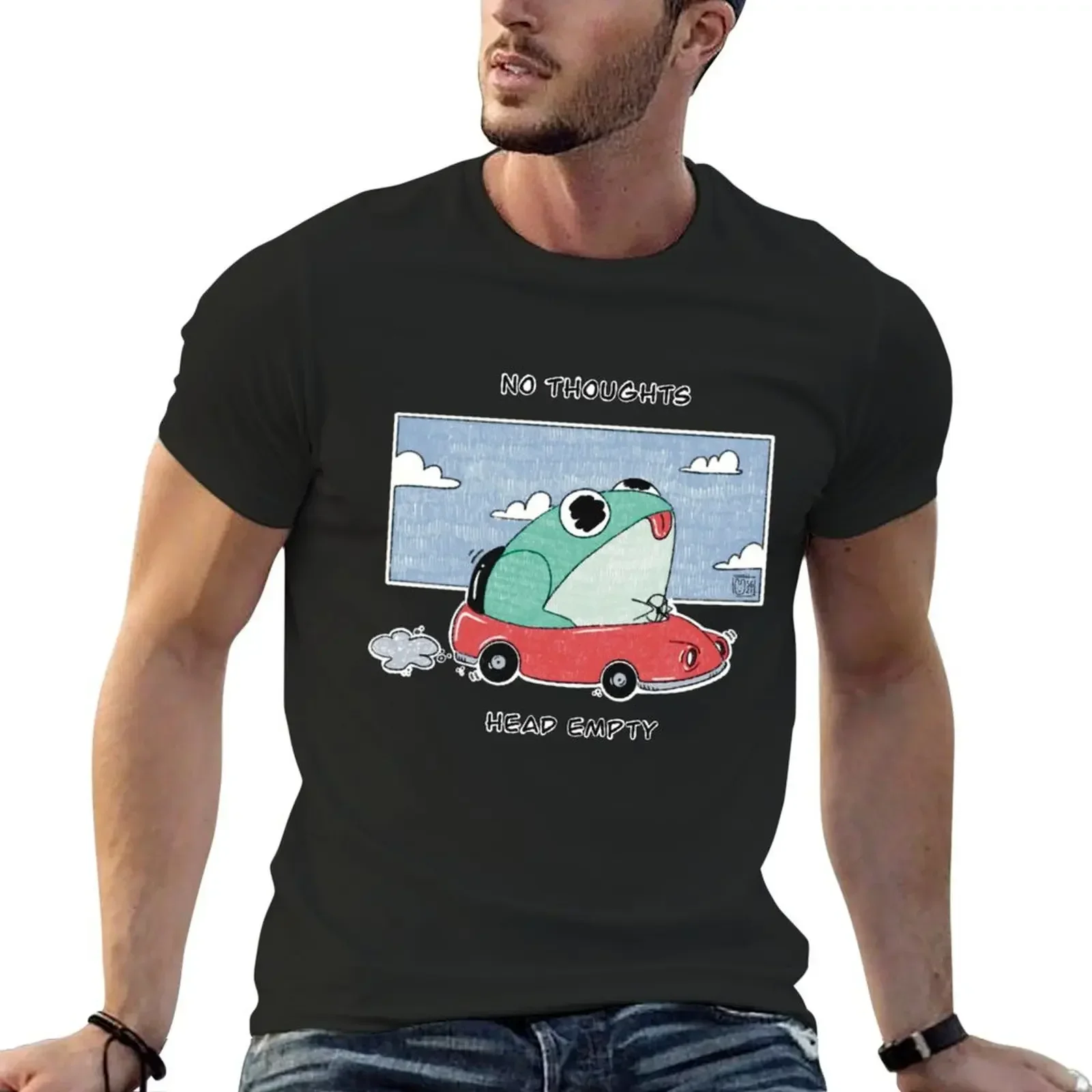 Frog In Car (No Thoughts Head Empty) T-Shirt plus sizes sublime sports fans anime black t shirts for men