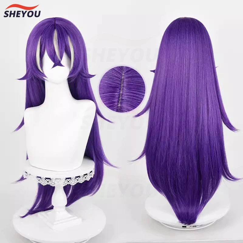 Chevreuse Cosplay Wig Game Impact Long Purple with White Highlights Heat Resistant Synthetic Hair Anime Wigs + Wig Cap