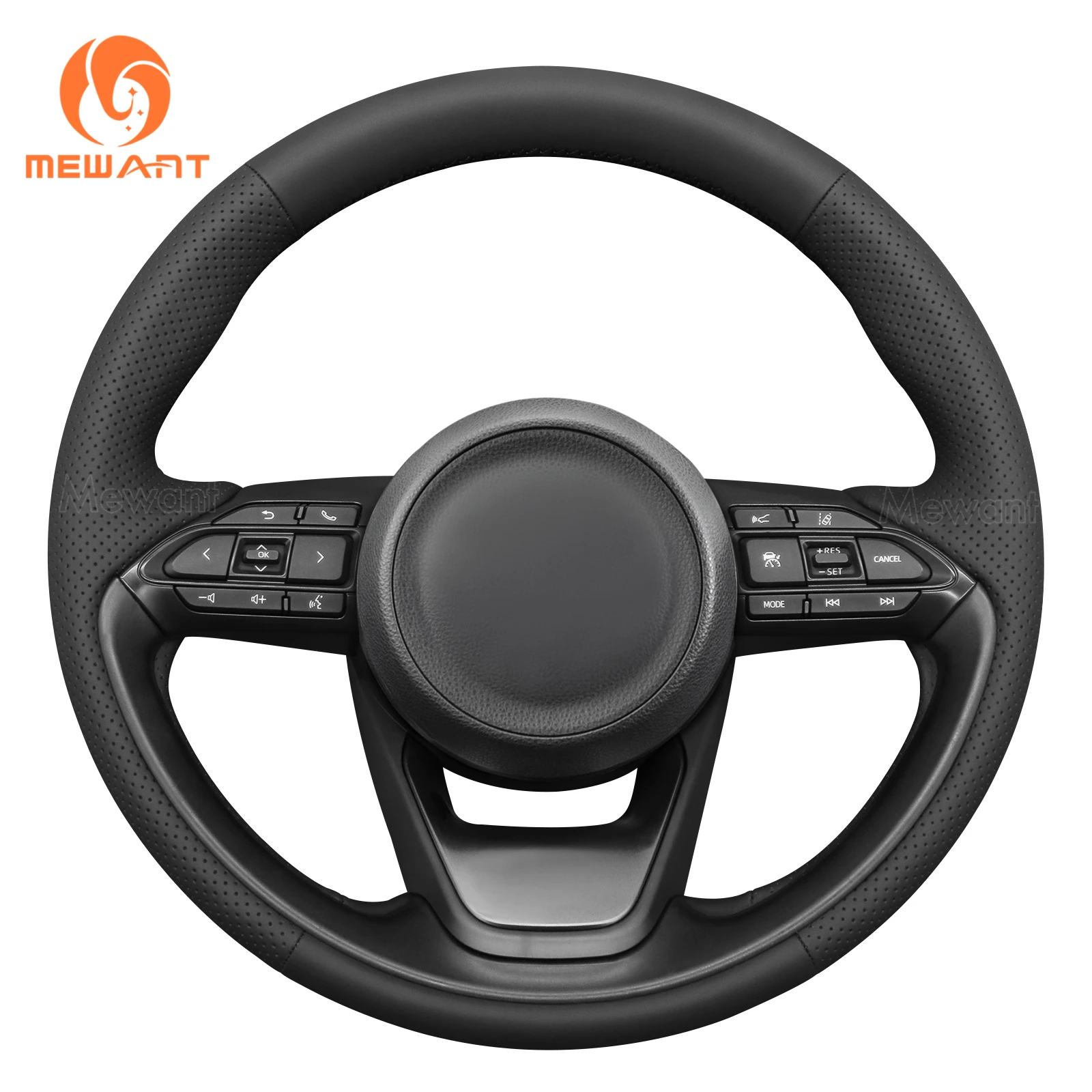 Mewant Black Genuine Leather Car Steering Wheel Cover for Toyota Yaris IV (XP210) 2020-2024 / Yaris Cross 2021-2024 / Aygo X