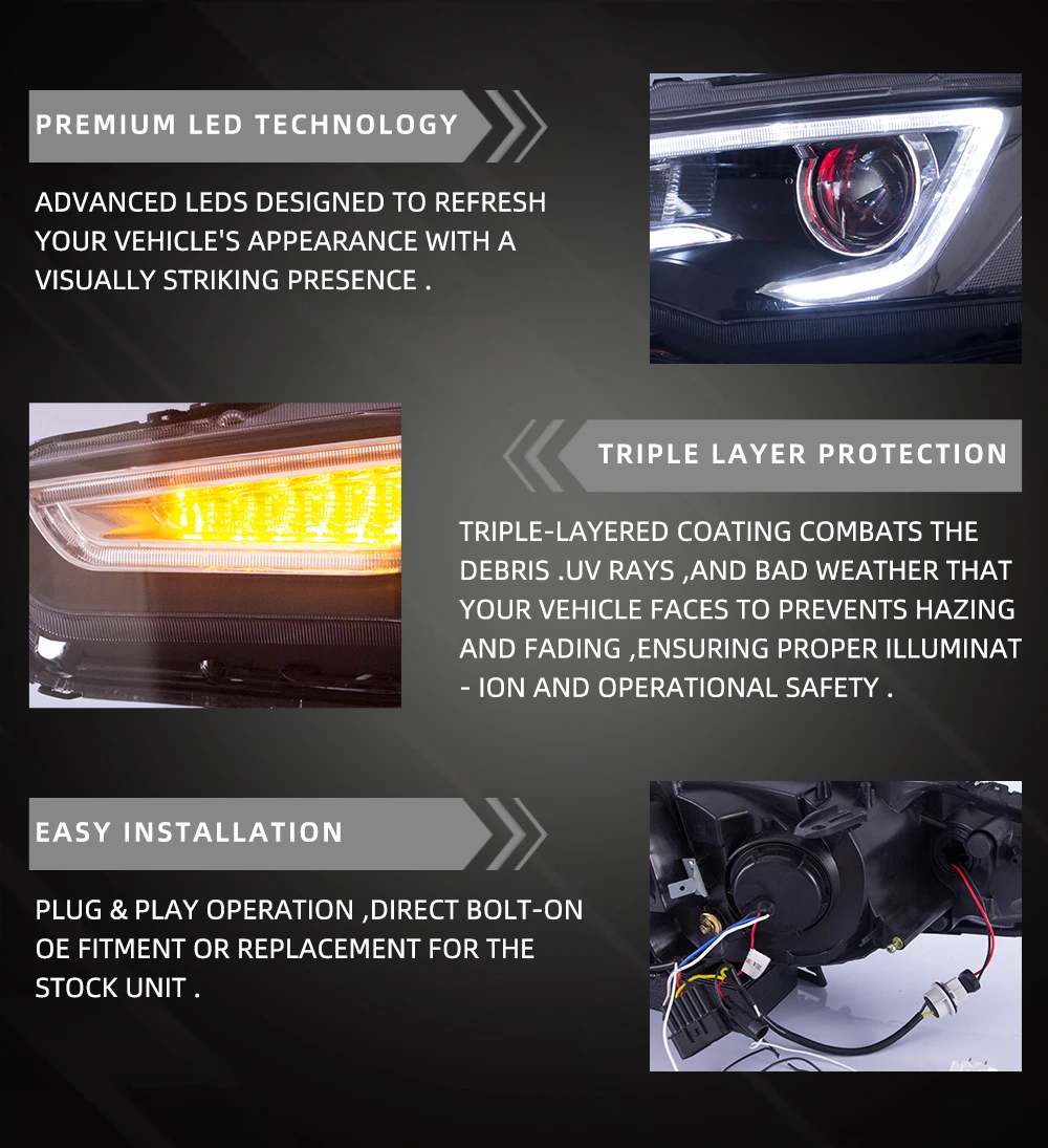 VLAND Headlight Assembly FOR MITSUBISHI LANCER 2008-2017 LED Headlights LED Running Light