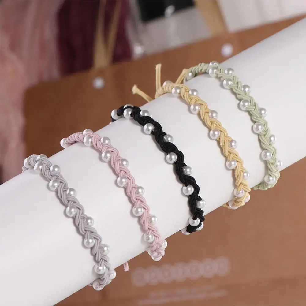 

Holder Non-slip Handmade Elastic Knit Woven Rubber Band Hair Styling Accessory Women Pearl Hair Rope Korean Style Hair Loop