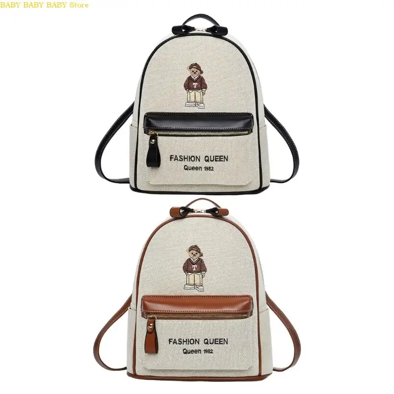 

Q81A Large Capacity PU Backpacks for College Student Bear Embroidered School Bag
