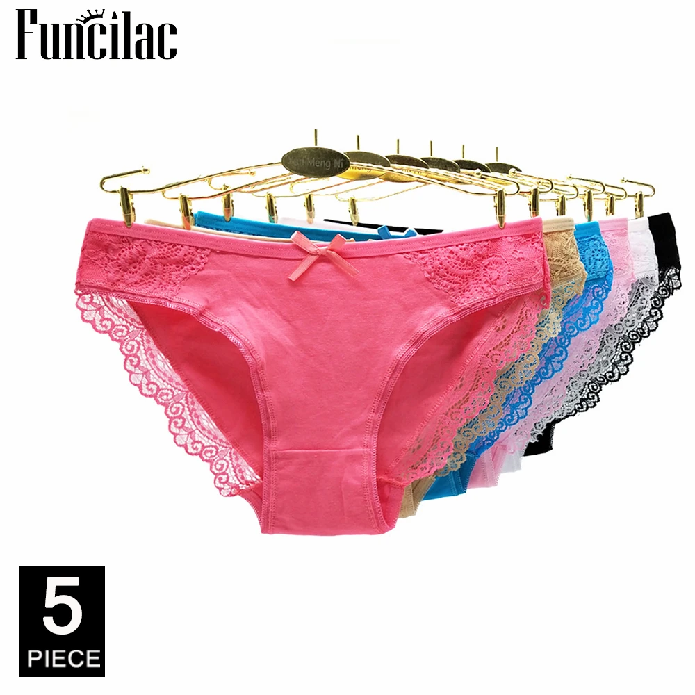 Women Underwear Cotton Sexy Lace Panties Low Waist Girls Briefs Ladies Knickers Lingerie 5 Pcs/set