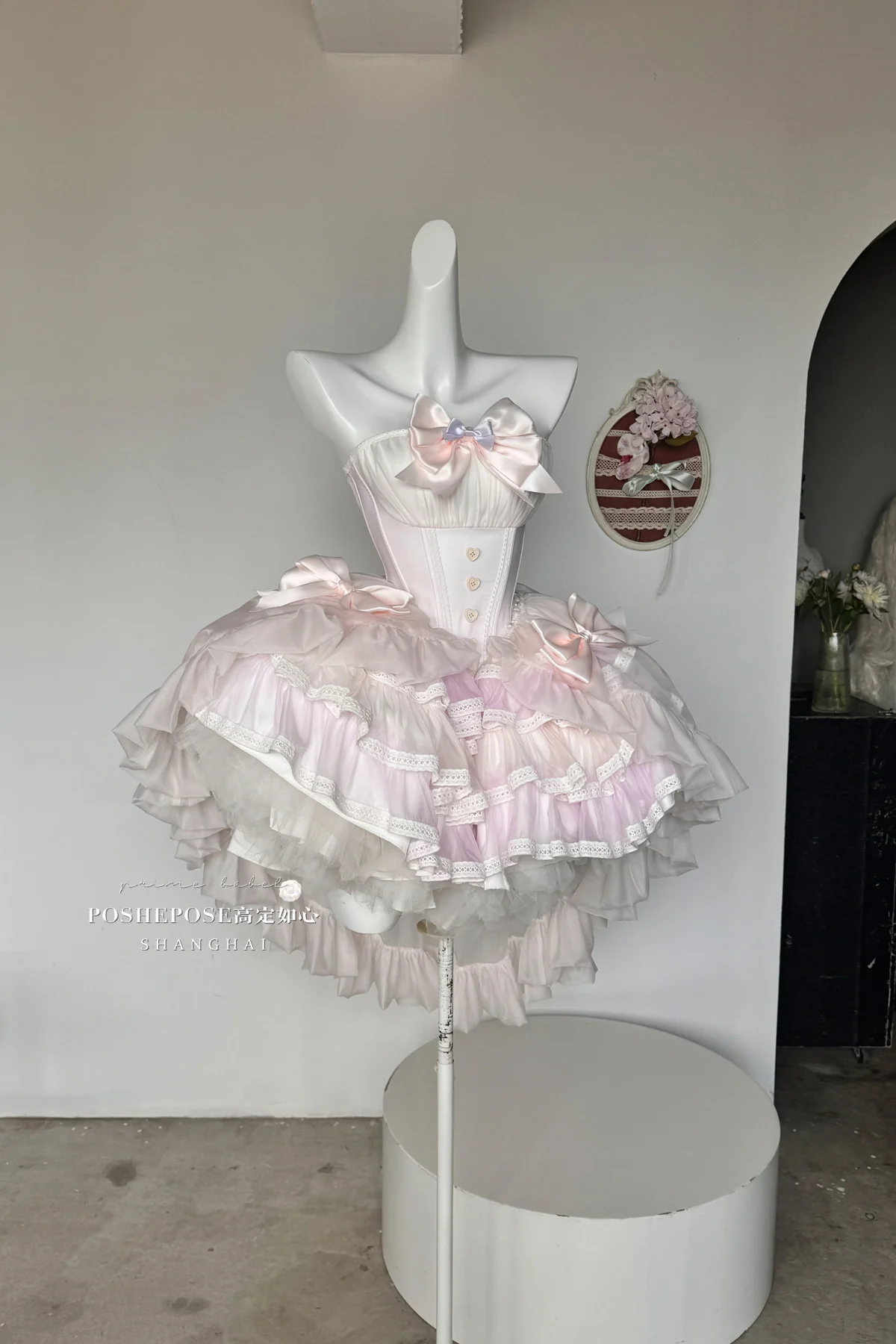 Abito Lolita rosa da donna dolce e carino per ragazze a vita alta sottile senza spalline abito da principessa da donna senza maniche con abito da festa con fiocco