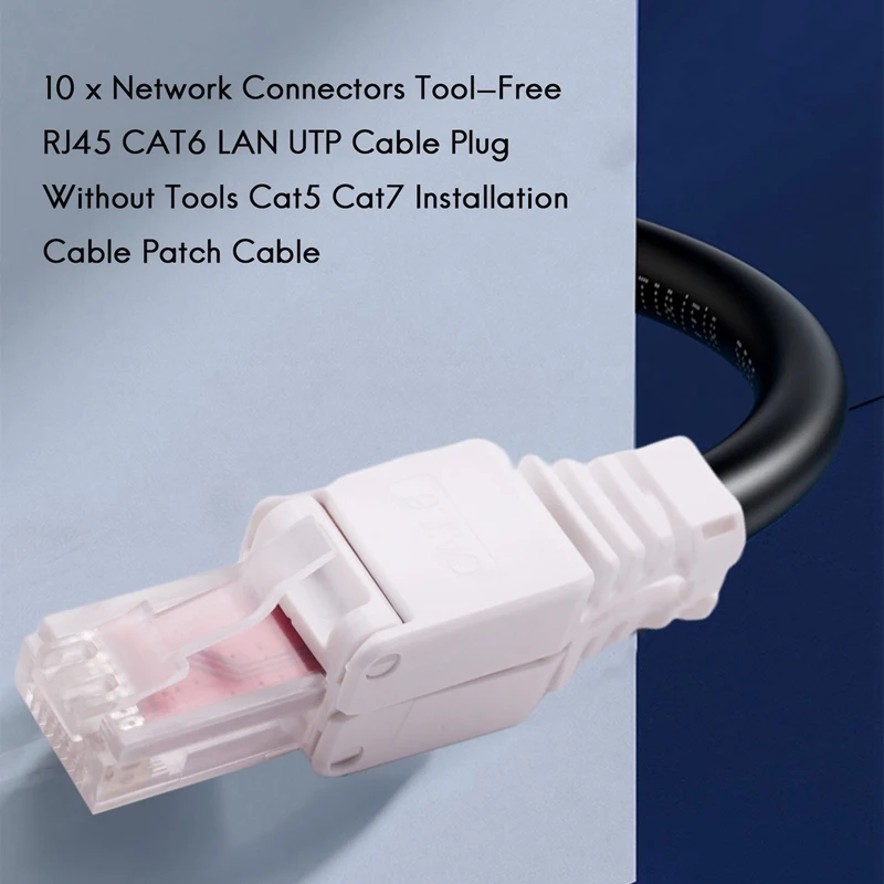 10 x Network Connectors Tool-Free RJ45 CAT6 LAN UTP Cable Plug Without Tools Cat5 Cat7 Installation Cable Patch Cable