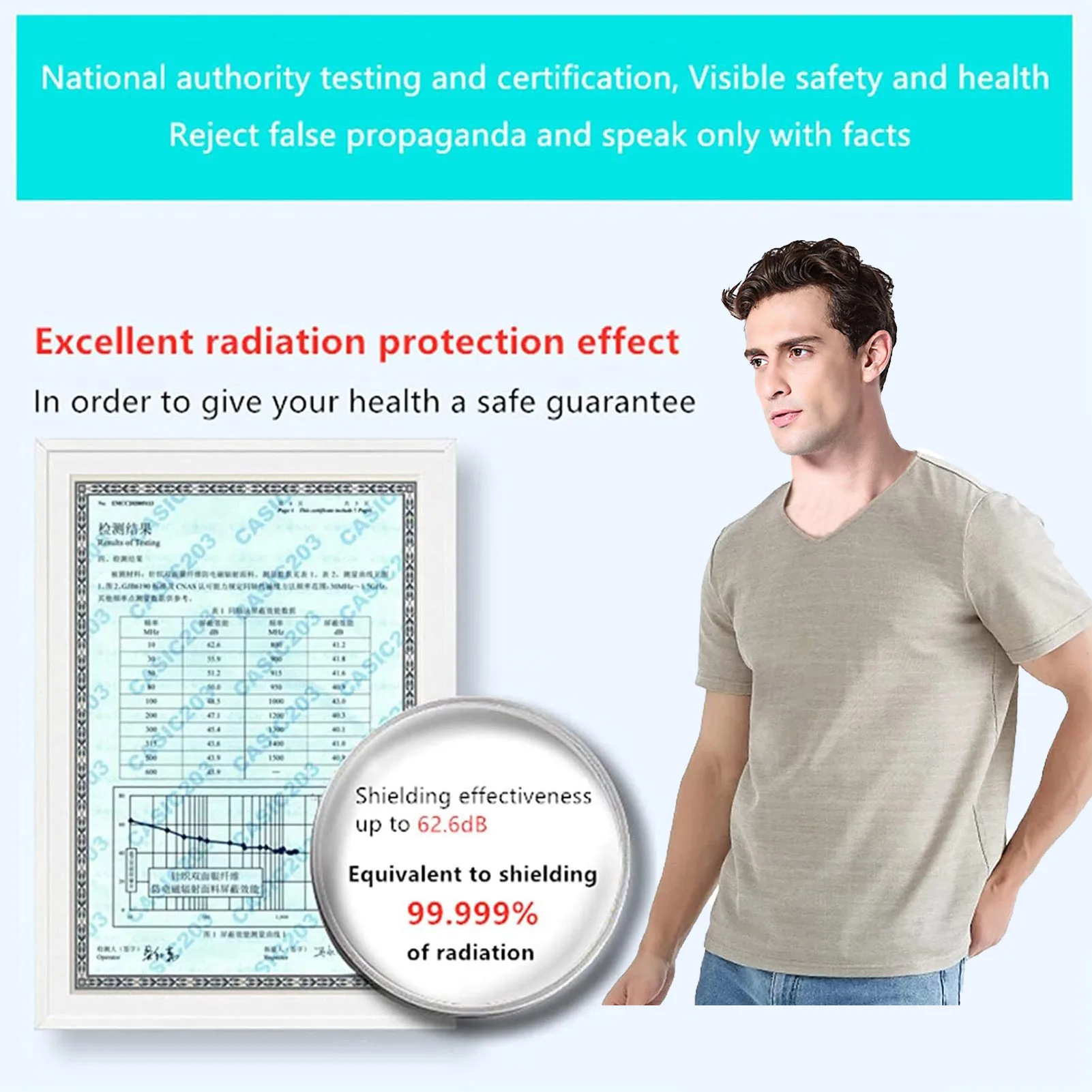 EMF Radiation Shield Men T-Shirt EMF Shielding Anti-Radiation Silver Fiber Clothes For 5G/WiFi Protective Clothing Fara-day