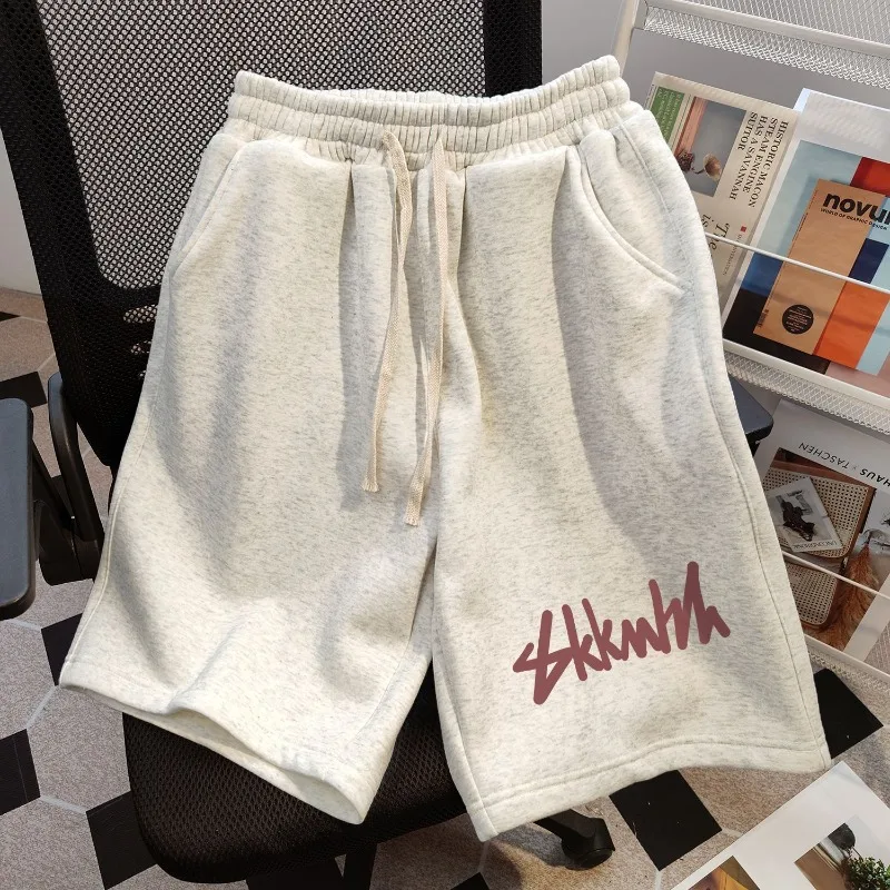 

Однотонные шорты с буквенным принтом для унисекс, летние свободные прямые спортивные брюки с высокой талией, повседневная модная женская и мужская одежда