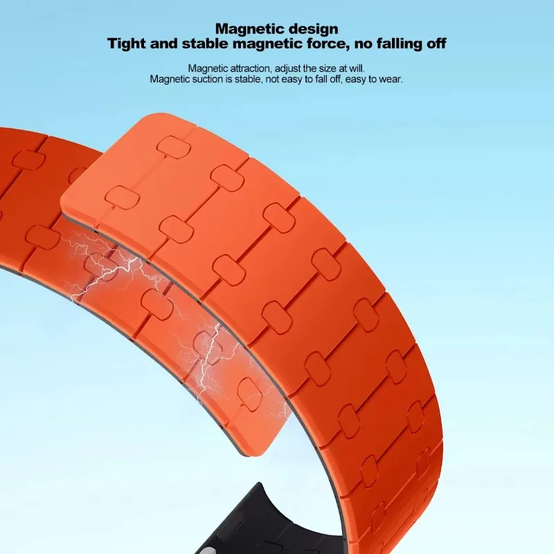 Магнитный силиконовый ремешок-петля для Apple Watch Ultra 2 49 мм 45 мм 44 мм 42 мм 46 мм 40/41 мм Модный браслет iWatch 10 9 8 7 6 5 4 SE