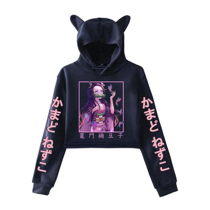 New Fashion Anime Hoodies Cute Kamado Nezuko Long Sleeve Sports Hoodie Women Girl Sweatshirt Cat Ear Pullover Tops