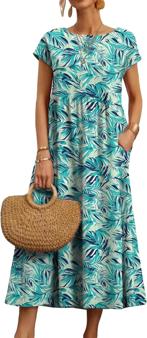 

New Women's Summer Dress Short Sleeve Casual Dress With Pockets Dress High Waist T-Shirt Fashionable Versatile Dress