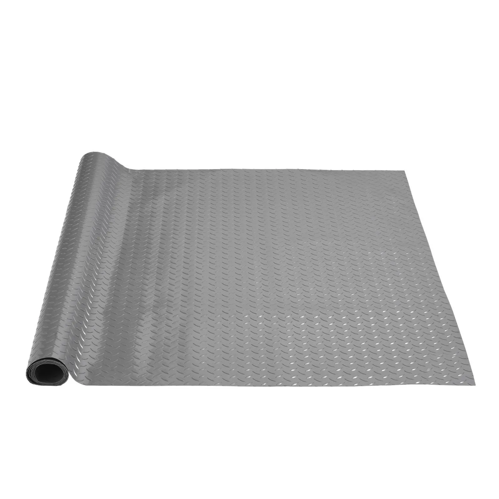 Garage Floor Mat 3.9x6.56ft Vinyl Garage Flooring Roll Anti-Slide Diamond Texture Silver Garage Mats for Under Car 25.6sqft Cove