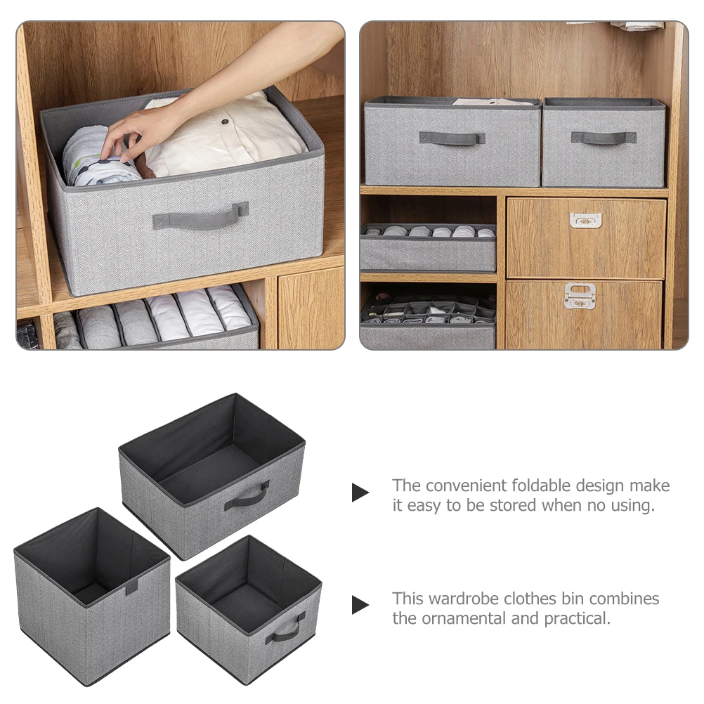 

3 Pcs Fabric Storage Box 16L 23L 29L Grey Collapsible Closet Organizer Clothes Bins Bedroom Shoe Quilts Container