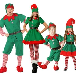 Christmas Family Matching Clothes Boy Girl Elf Xmas Clothes Set Adult Green Red Party Tops Pants Hat Belt Outfit Cosplay Costume