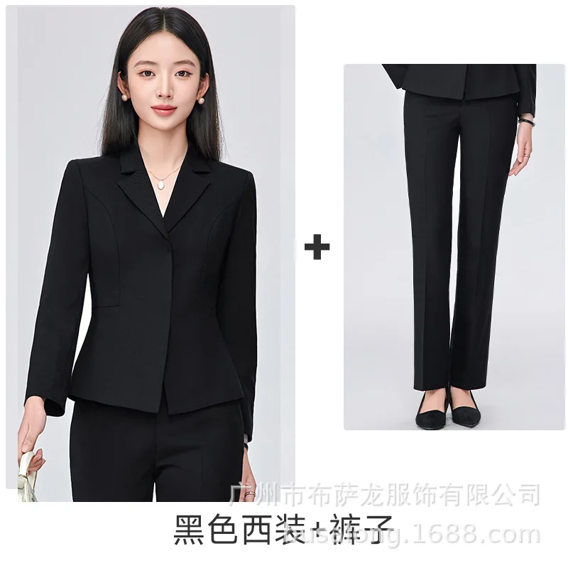 고급 네이비 블루 여성용 정장, 가을 겨울 우아한 허리 조임 블레이저 (호텔, 영업 사무실, 보석업)