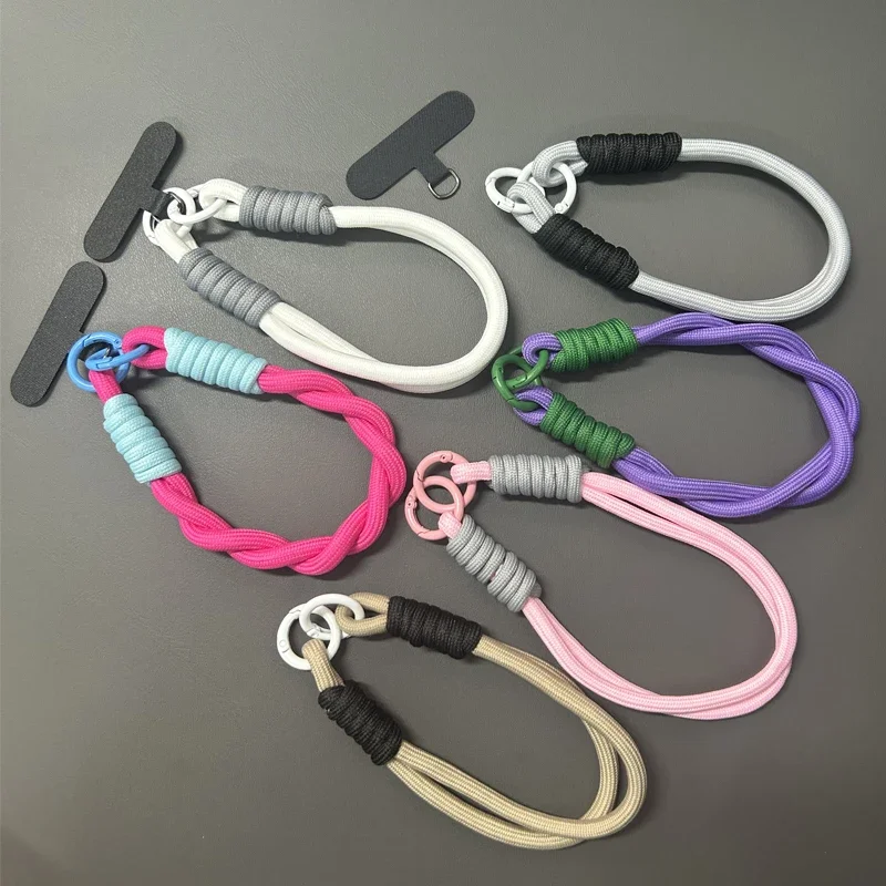 Universal Braided Mobile Phone Lanyard Strap Hanging Chain Ring Cord with Patch Wrist Strap Cell Phone Detachable Rope Keychain