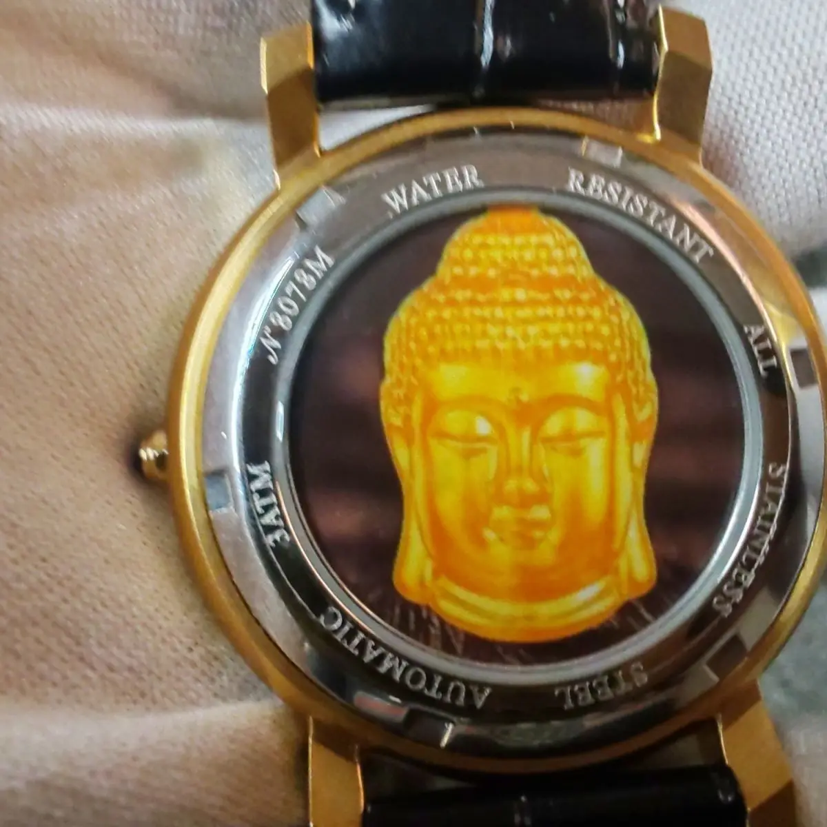الرجعية بوذا تمثال كوارتز ساعة اليد العصرية موضة مضيئة اللوحة على غرار الفولاذ المقاوم للصدأ الياقوت ساعة يد رجالي #2