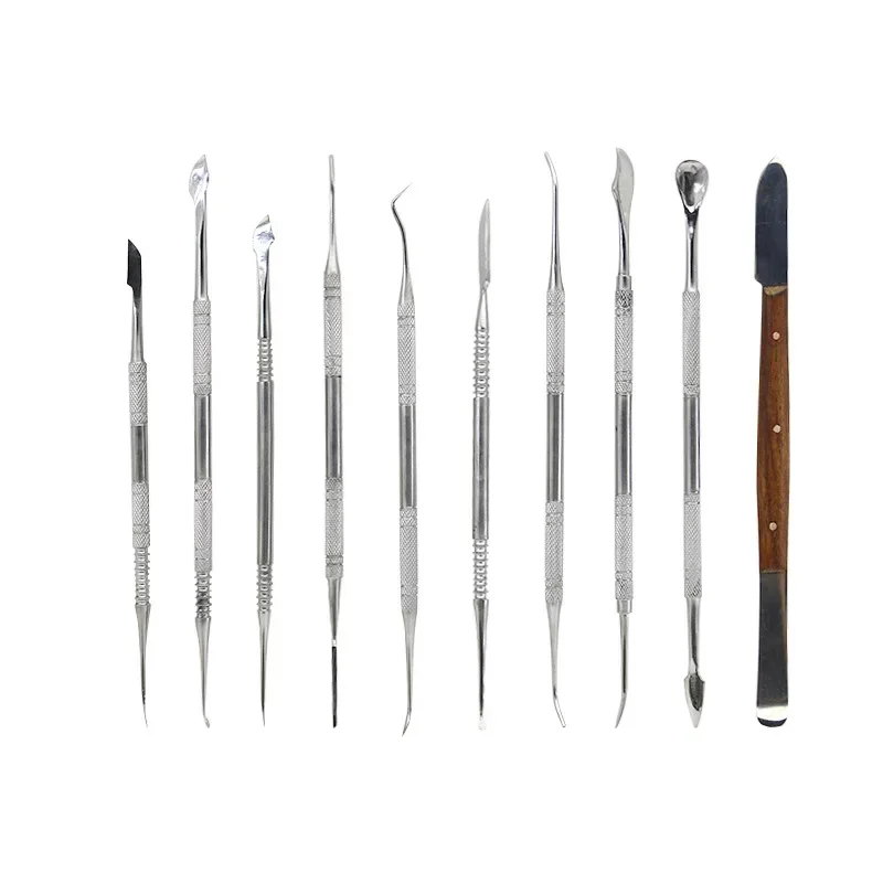 10 unids/set de espátula de cuchillo de yeso para tallado Dental, práctico kit de herramientas de dentista de cera de dientes de acero inoxidable, instrumento Dental práctico