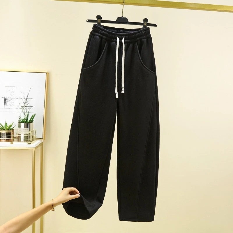 Primavera Autunno Novità nella moda Pantaloni a gamba larga in tinta unita da donna Pantaloni a gamba dritta per il tempo libero sportivi larghi a vita alta