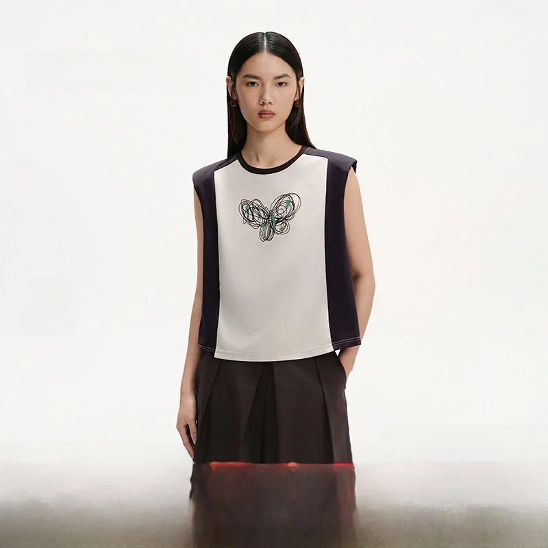 

Broaast American Sle Lightweight Svel round Ne T-irt Women's Summer New Color Colion Top Embroidery