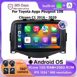 Android 16 Auto For Toyota Aygo Peugeot 108 Citroen C1 2016 - 2020 Car Radio Multimedia Player GPS Navigation Carplay BT 4G WIF