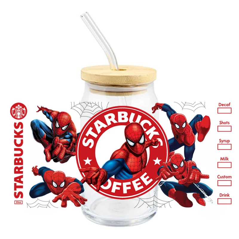 Marvel Spiderman Cup Stickers Superhero UV DTF Waterproof Transfers Decals16oz Libby Glass Design Cup Wraps Stickers Kids Gifts