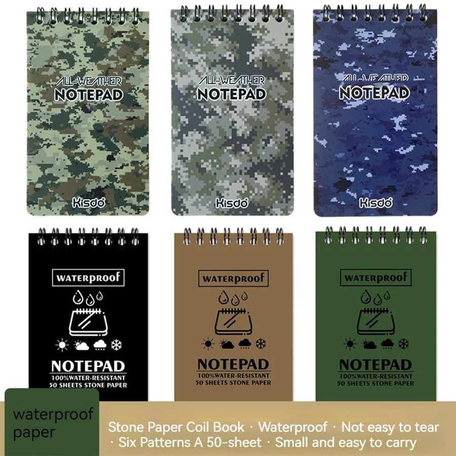 Original Notepad Waterproof Note pad Camouflage Color NoteBook with Ruler Pocket Portable Memo Pad Outdoor Spiral Notebook