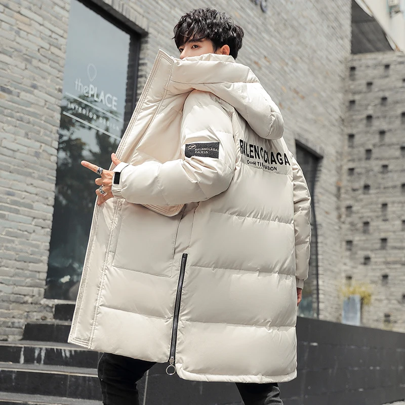 Mens White Duck Down Jacket Hooded Thick Long Puffer Jacket High Quality Winter keep warm Defend cold Parka Coat