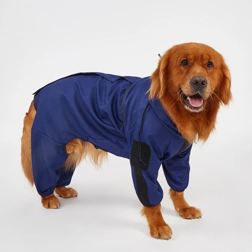 

Fashion Reflective Large Dog Raincoat Adjustable Drawstring Waterproof Pet Jacket with Hoodie Dog Jumpsuit Medium Large Dog
