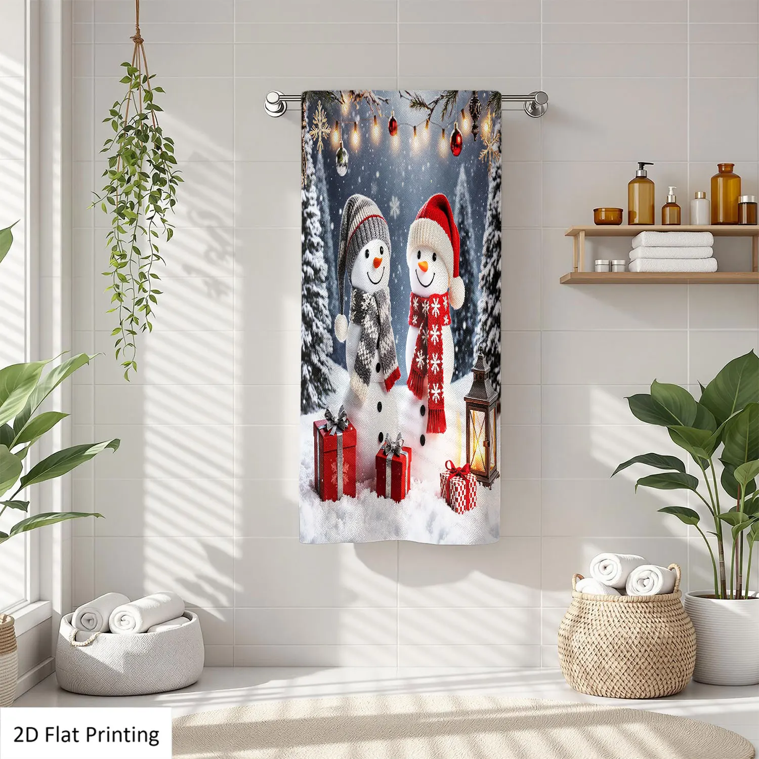 

1Pc Christmas Snowmen Gifts Lantern Decorations Bathroom Hand Towel Bath Towel, Multiple Size Microfiber Polyester Towel, Unique Home Decorative Kitchen Towels, Festival Bathroom Accessories Decor, Quick Dry and Absorbent