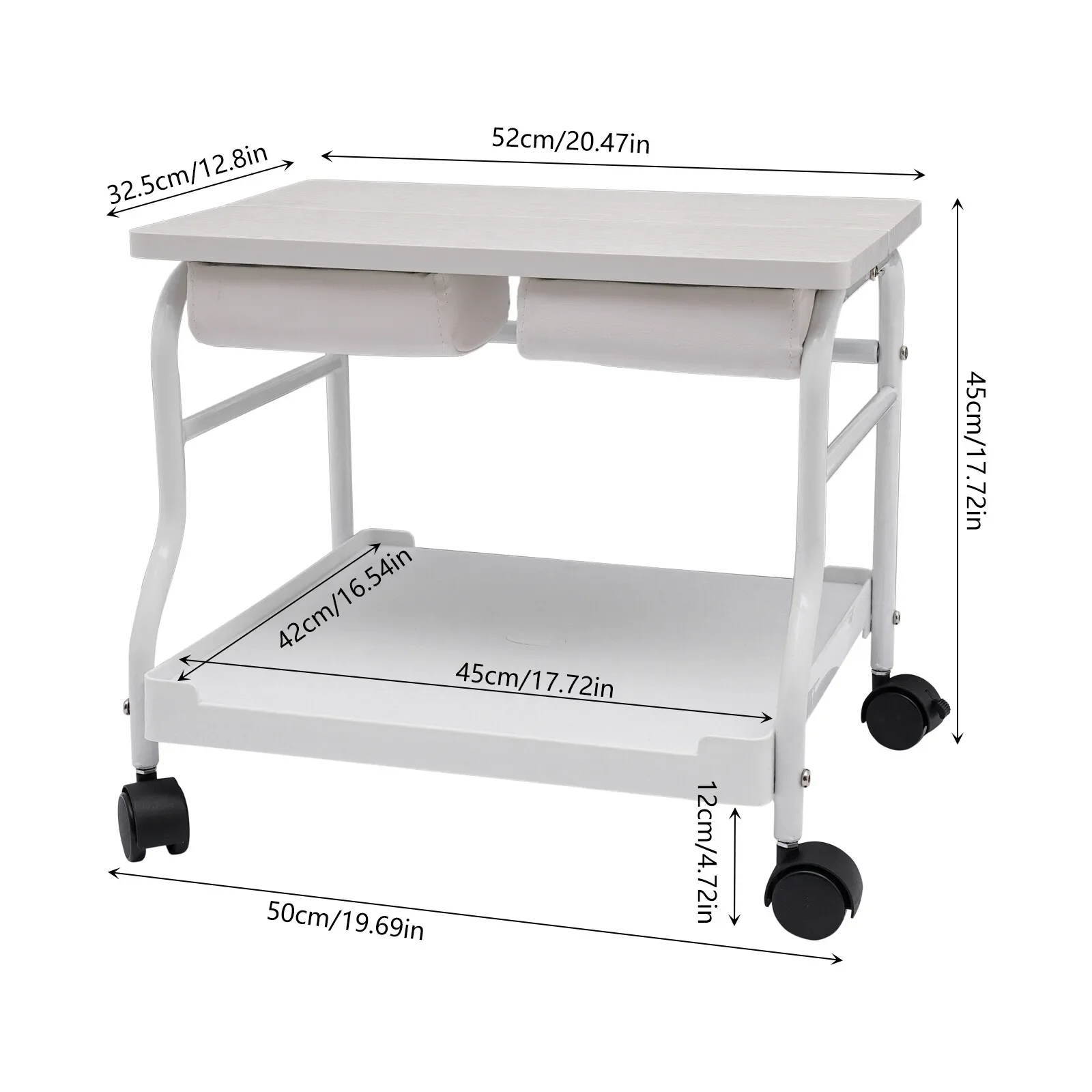 Pedicure Cart Portable Trolley for Manicure Beauty Salon Nail Foot Bath Spa, White Footrest Stand With Wheels for Foot Rest