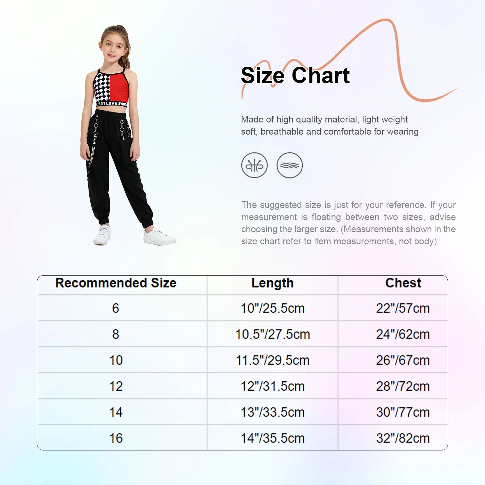 أطفال بنات الهيب هوب الجاز شارع الرقص وتتسابق منقوشة رسالة مطبوعة الدبابات القمم مع سلسلة معدنية Sweatpants Dancewear الرياضية