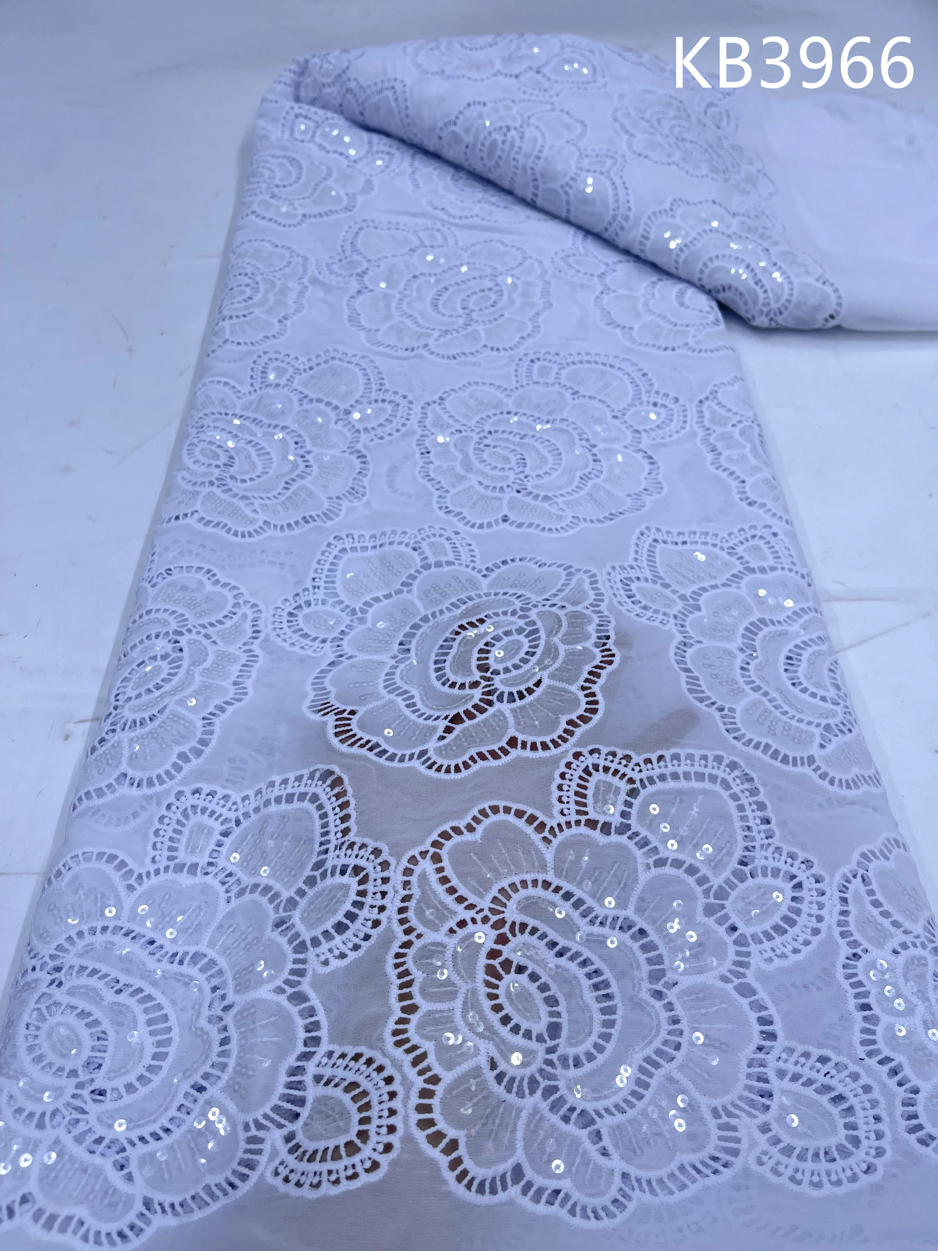 Hollow Chiffon with Sequins Africa Lace Fabric 5 Yards High Quality 2024 Nigerian Hollow Chiffon For Wedding Cloth Dress KB3966