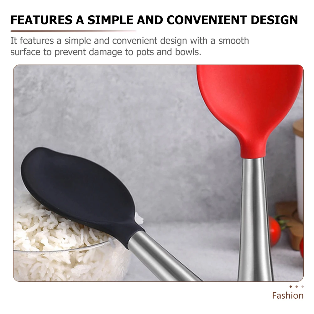 

Silicone Stainless Steel Rice Spoon Leaf shaped Non stick Scooper Reusable Paddle Black Smooth Surface Easy Cleaning Multi