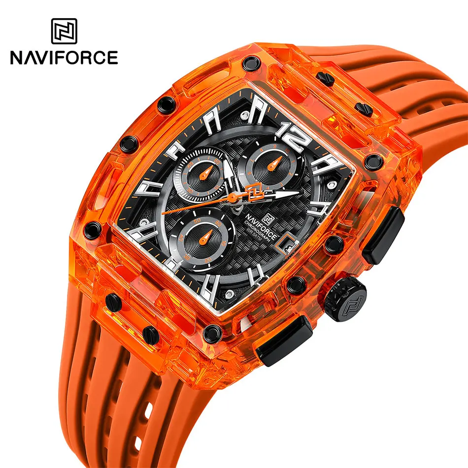 NAVIFORCE Mens Watches Top Brand Quartz Watch Man Silicone Chronos Colorful Multifunctional Tonneau Wrist Watches Waterproof