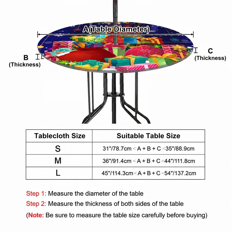 Waterproof Outdoor Round Table Cover With Hole for Umbrella, Elastic Garden Patio Table Cover for Outdoor BBQs, Holiday Parties