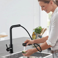 Stainless Steel Pull Out Faucet Black Kitchen Cold and Hot Water Mixing Faucet with Two Water Outlet Mode Nozzles