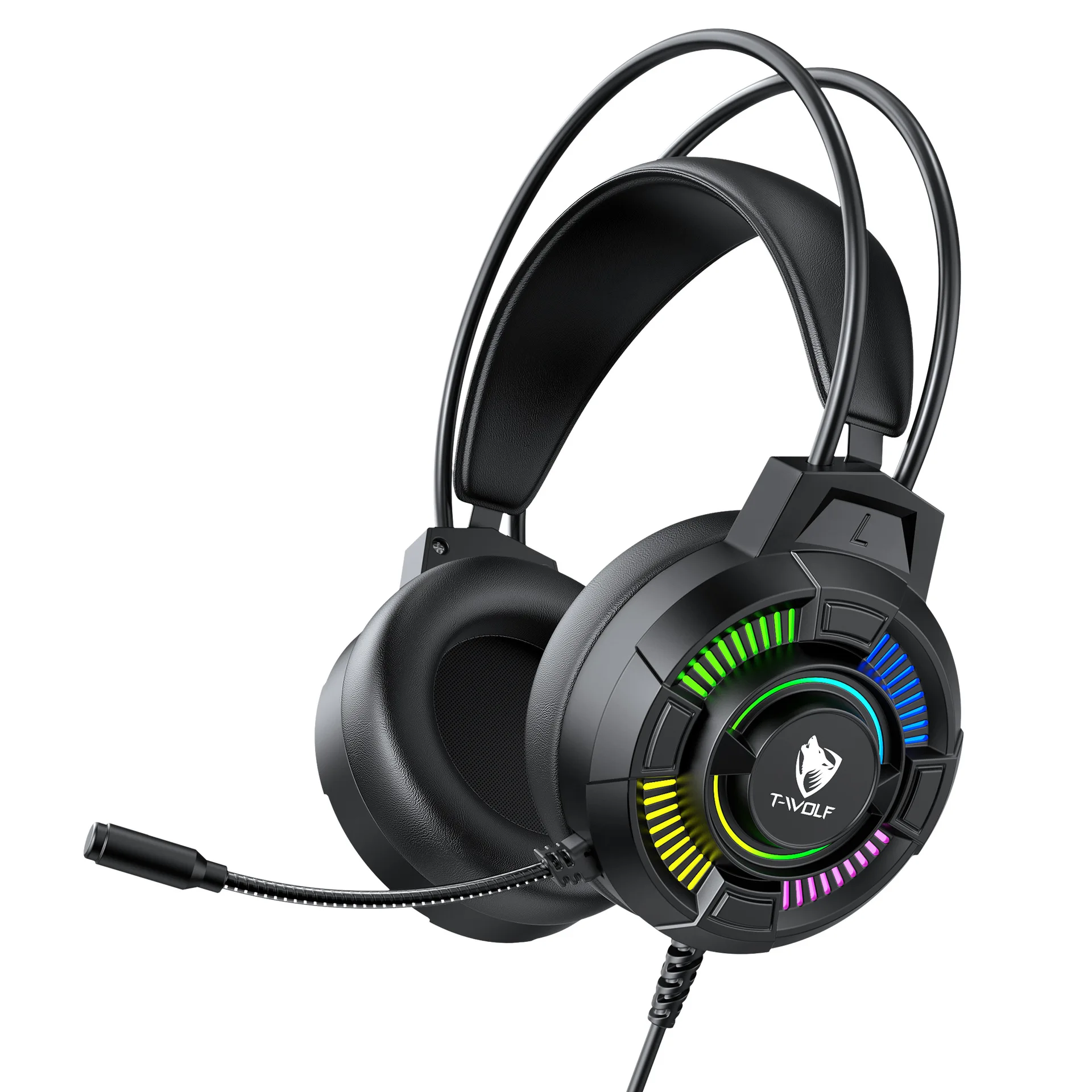 USB Computer Colorful Lighting Gaming Over Ear Headphones With Mic