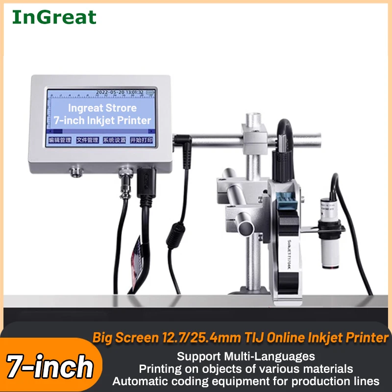 Tij-online Variável Inkjet Printer Data de Expiração Lote Código Automático qr Barcode Logo Mask Vidro Plastic Bolsa Cans Printer 7