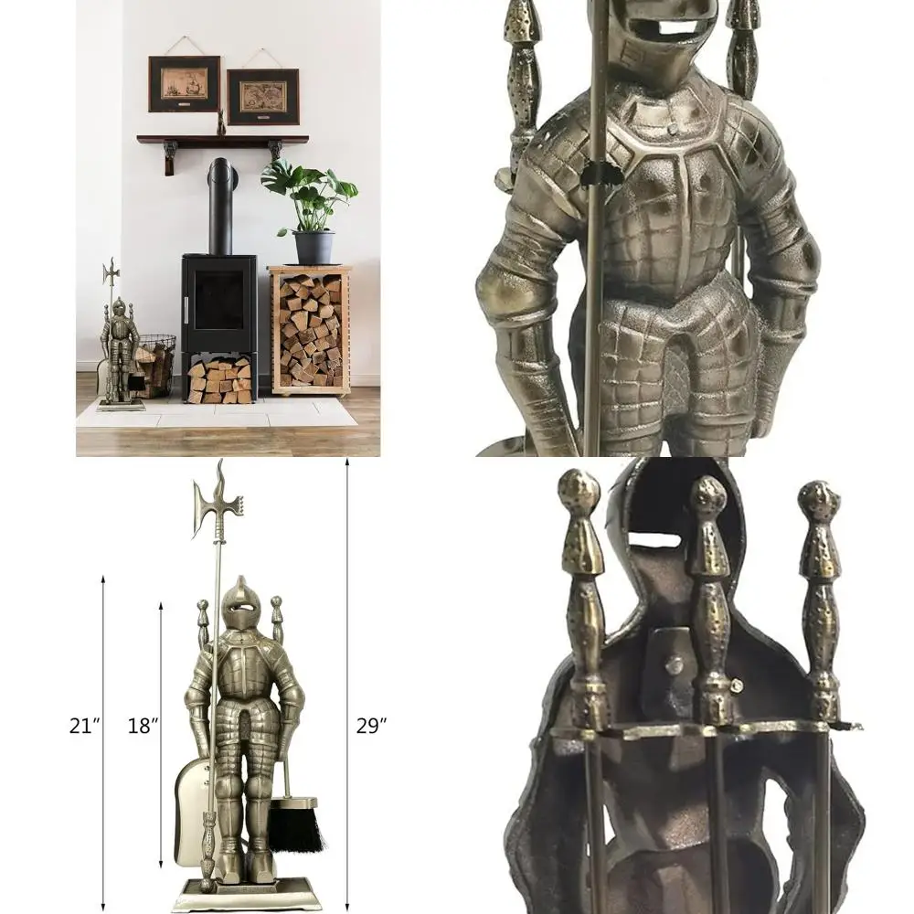 

Medieval Knight Cast Iron Fireplace Tools in Antique Brass Finish