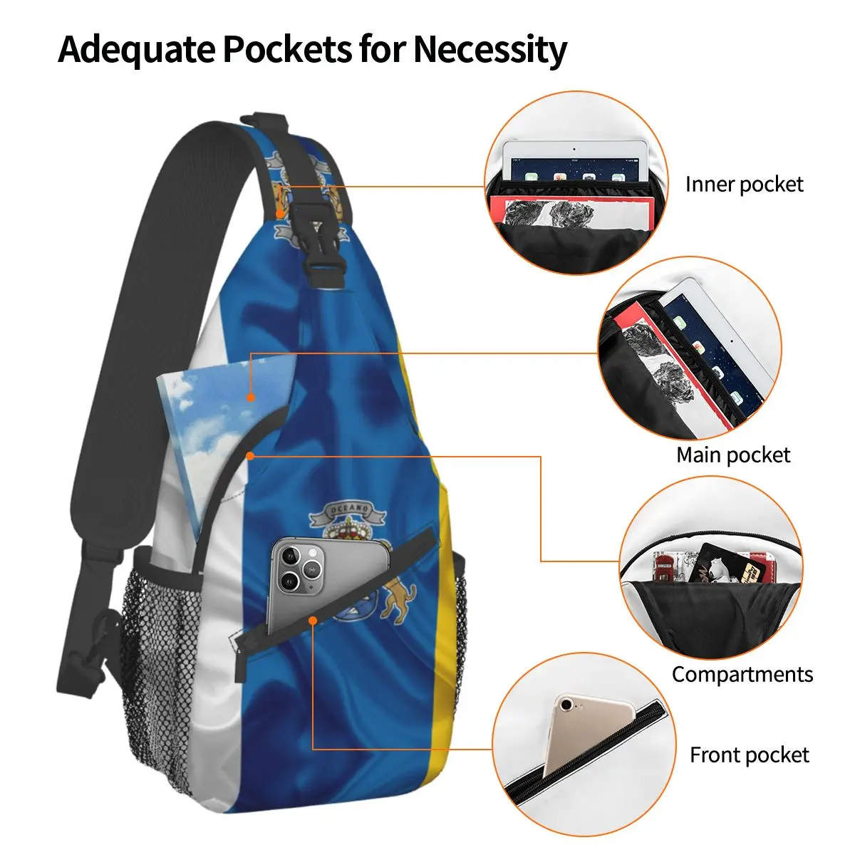 Flag Of Spain Oceano Crossbody Sling Bags SmallChest Bag Spanish Shoulder Backpack Daypack for Hiking Outdoor Camping Bag