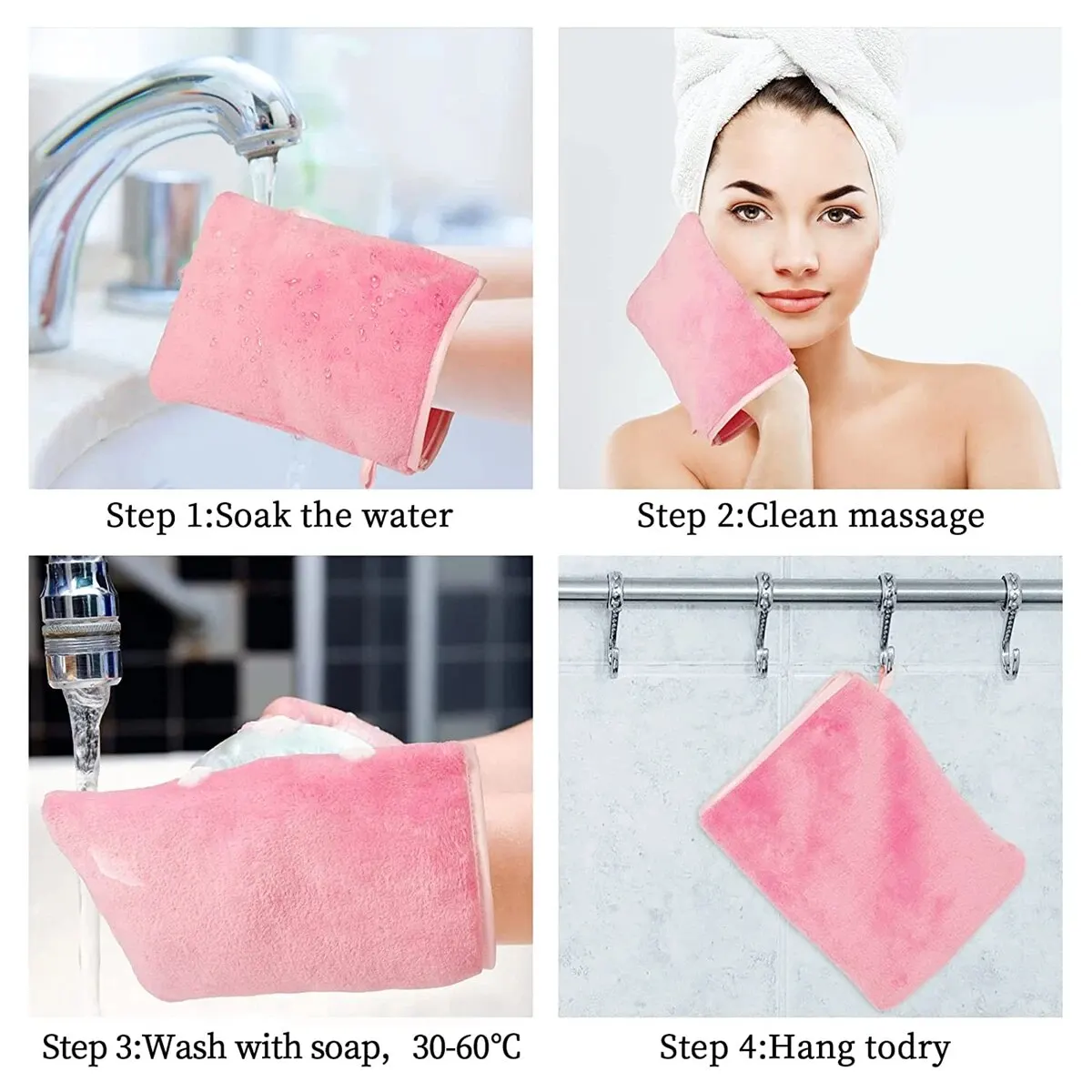 2pc Microfiber Body Wash Mitts Flannel Soft Face Mitten Bath Spa Cloth, Reusable Makeup Remover Mitt Gloves, European Style
