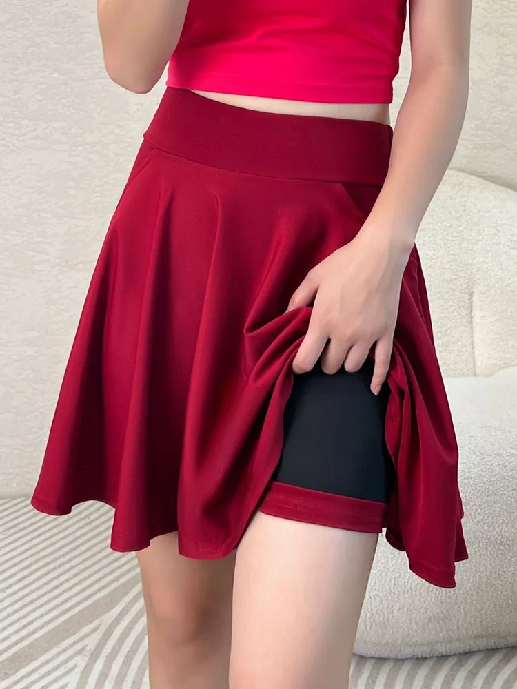 

High Waist Women Sexy Summer Pockets Style Pleated Mini Skirts Harajuku Elastic Solid Black White Red Korea Tennis Dance