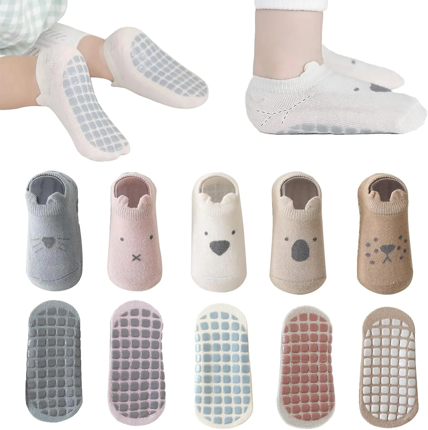 5/3 Pairs Baby Anti-Slip Ankle Socks Cute Cartoon Grips Socks for Infants Toddler Boys Girls Socks