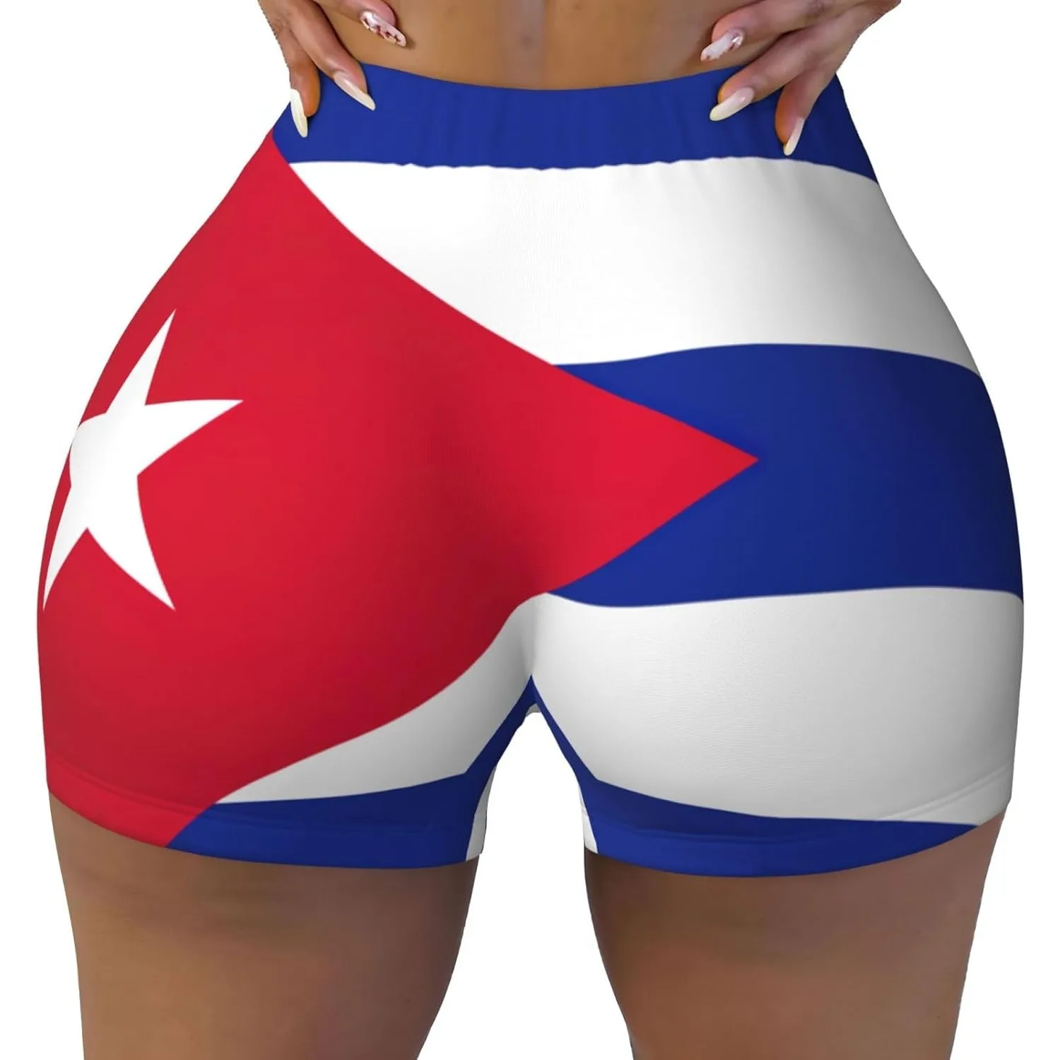 

Cuban Flag Print Workout Casual Shorts High Waist Yoga Athletic Shorts Volleyball Spandex Shorts Women Outfits
