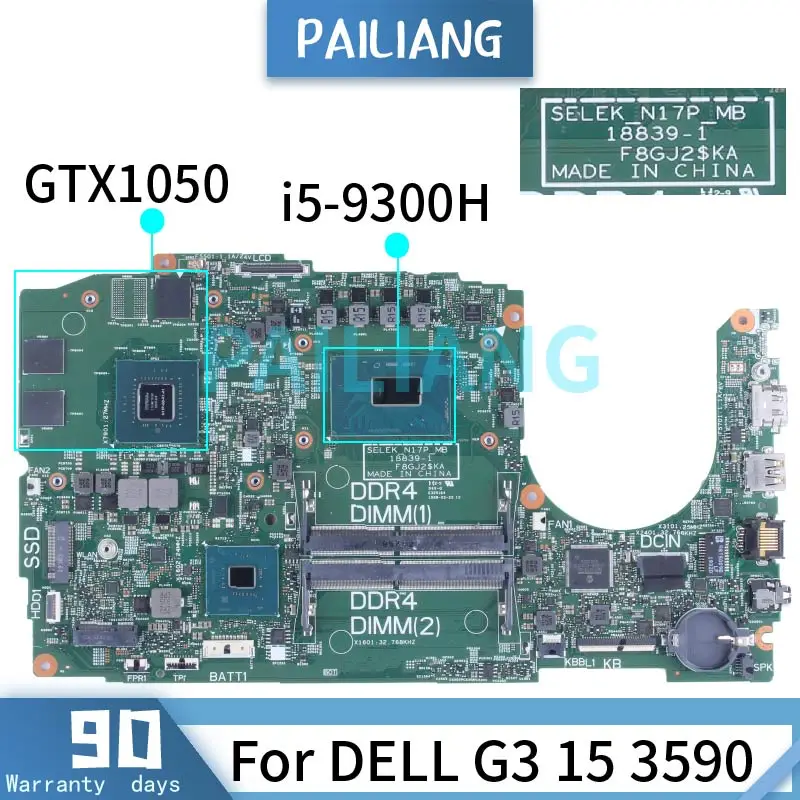 

SELEK N17P MB 18839-1 For DELL G3 15 3590 Laptop Motherboard CN-0GJ58G 0GJ58G GJ58G 0MFHW7 Notebook Mainboard I5 I7-9th GTX1050